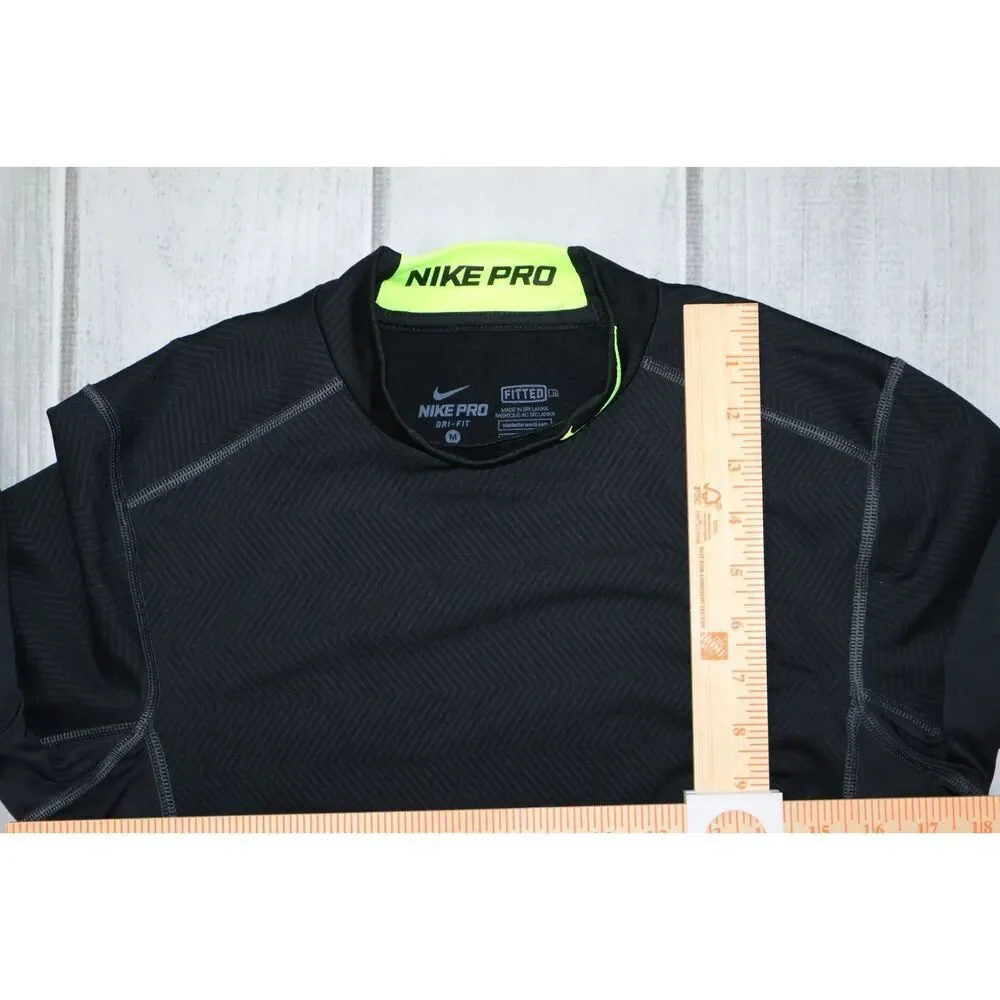 Nike Pro Dri Fit Fitted Men's Long Sleeve Shirt Size Medium Black/Green